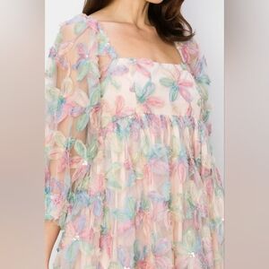 Sweet Lemon Stacy Sequin 3D Floral Pastel Babydoll Dress Mini Easter Small